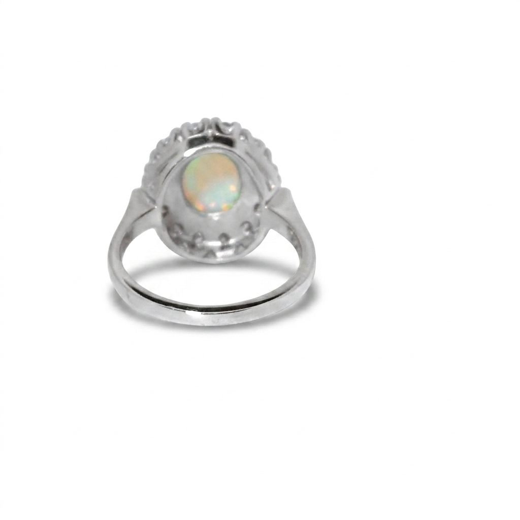 0.42CTW Natural Diamonds with Center Opal,  14K White Gold