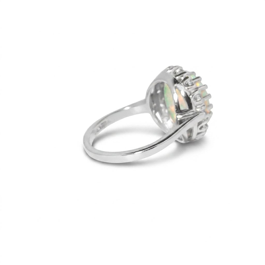 0.42CTW Natural Diamonds with Center Opal,  14K White Gold