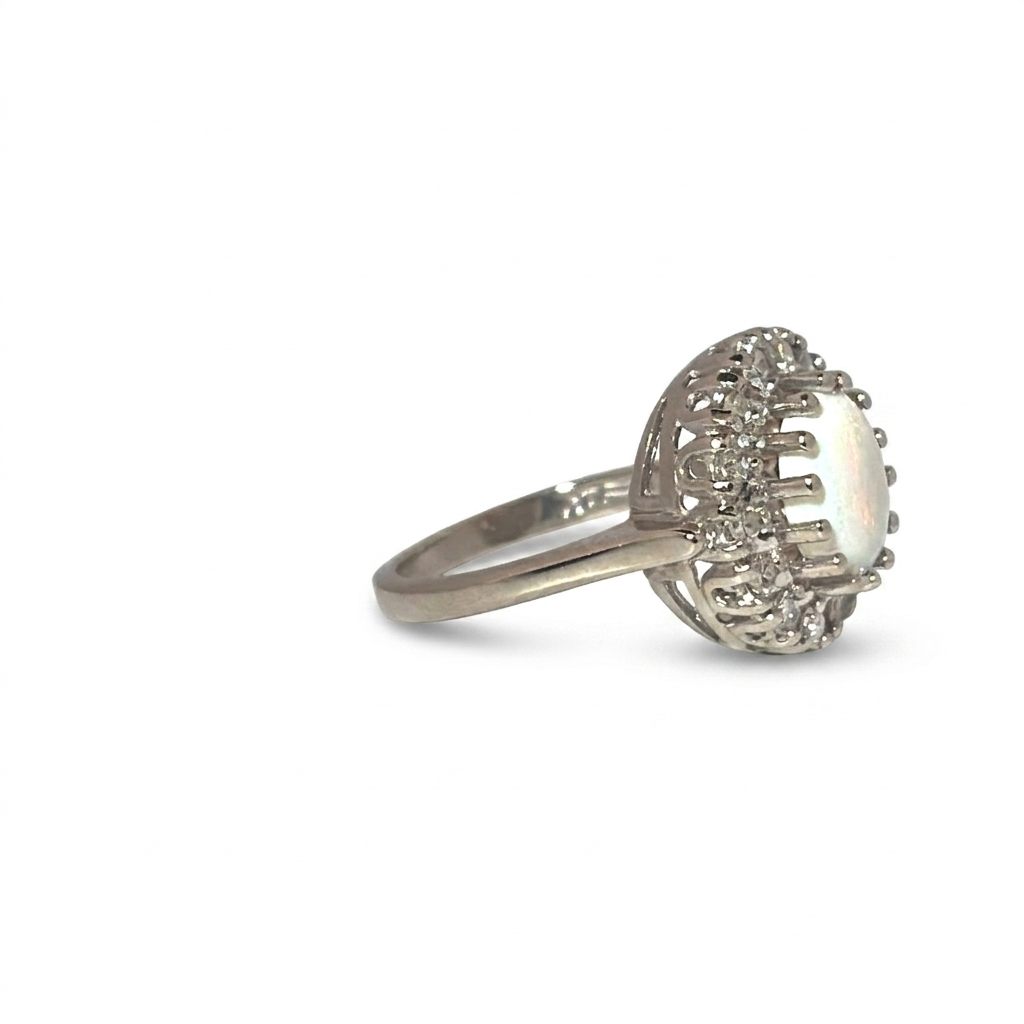 0.42CTW Natural Diamonds with Center Opal,  14K White Gold