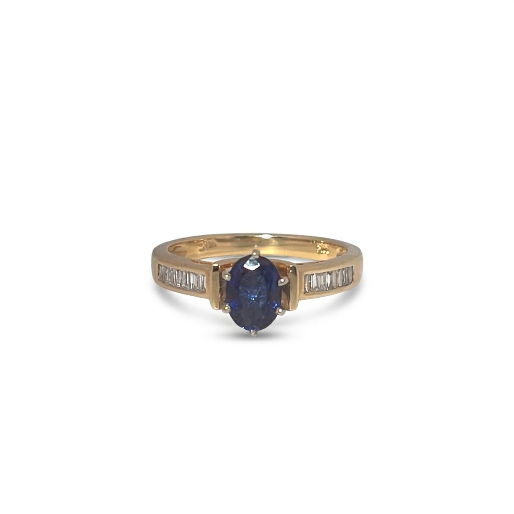 Oval Solitaire style Bridal Ring with 0.50 CT Natural Sapphire and 0.25 CTW Natural Diamonds, Two Tone 14K Gold White/Yellow