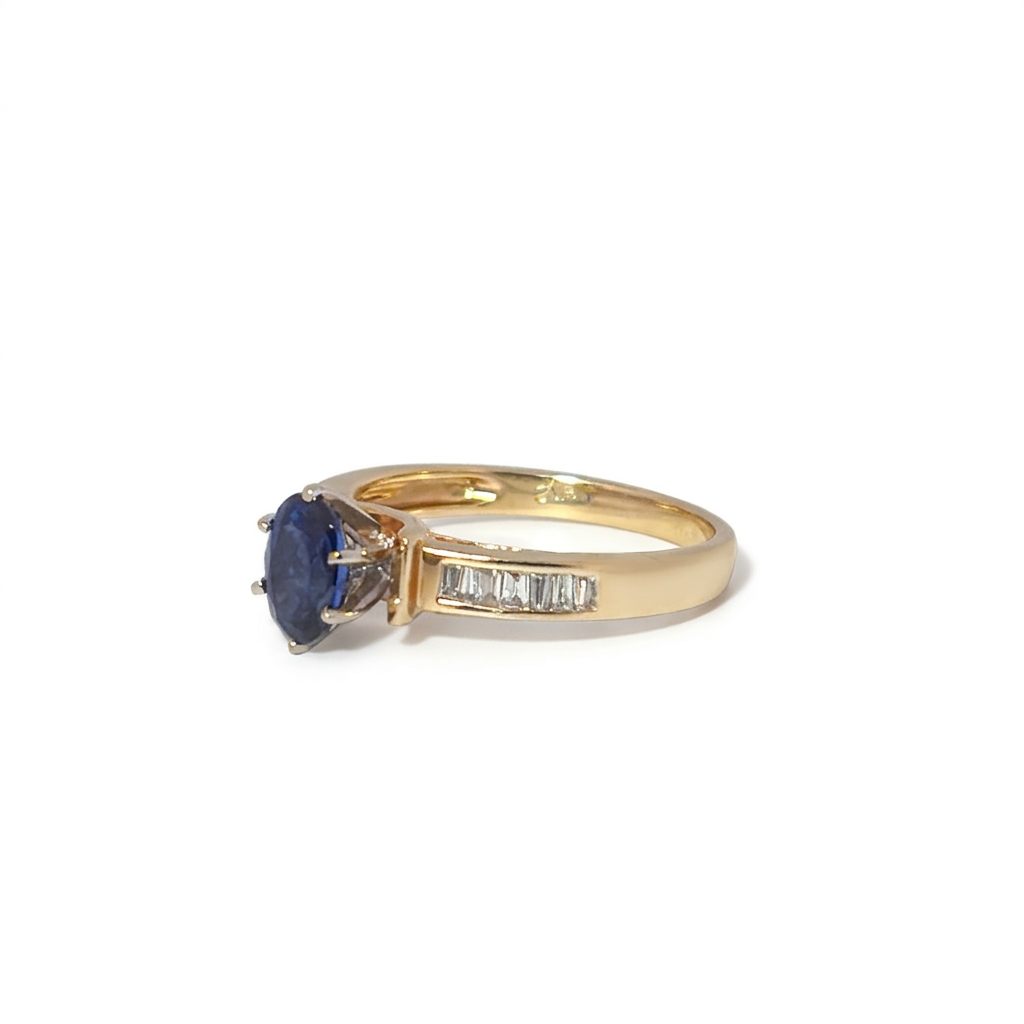 Oval Solitaire style Bridal Ring with 0.50 CT Natural Sapphire and 0.25 CTW Natural Diamonds, Two Tone 14K Gold White/Yellow