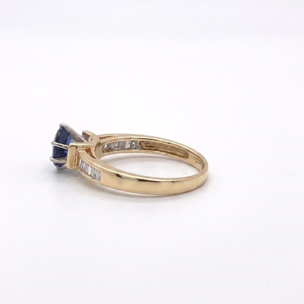 Oval Solitaire style Bridal Ring with 0.50 CT Natural Sapphire and 0.25 CTW Natural Diamonds, Two Tone 14K Gold White/Yellow