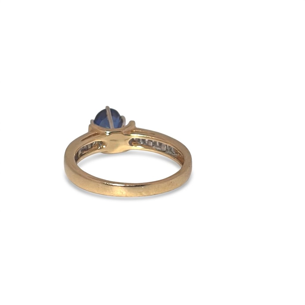 Oval Solitaire style Bridal Ring with 0.50 CT Natural Sapphire and 0.25 CTW Natural Diamonds, Two Tone 14K Gold White/Yellow