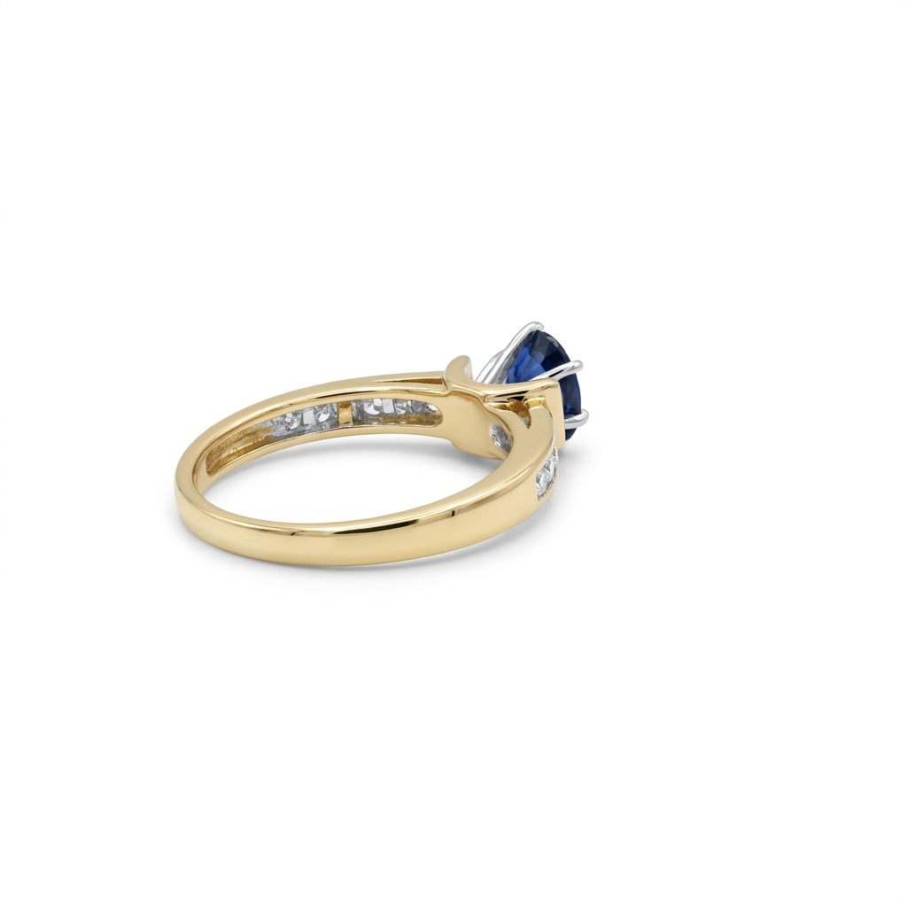 Oval Solitaire style Bridal Ring with 0.50 CT Natural Sapphire and 0.25 CTW Natural Diamonds, Two Tone 14K Gold White/Yellow