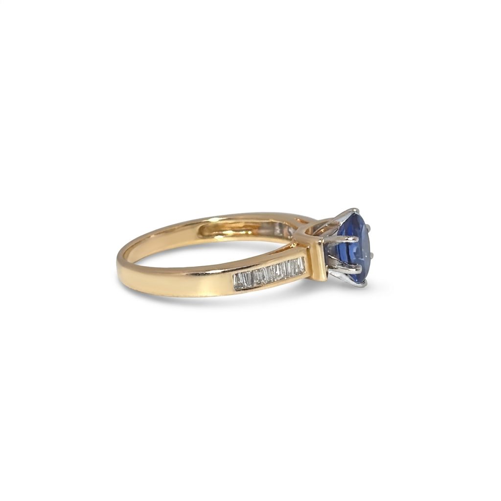Oval Solitaire style Bridal Ring with 0.50 CT Natural Sapphire and 0.25 CTW Natural Diamonds, Two Tone 14K Gold White/Yellow