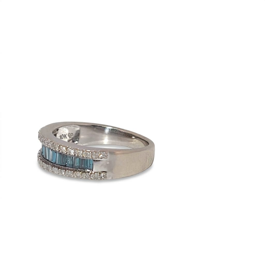 Natural white and Blue Diamonds (0.50 CTW), Size 7, 10K White Gold