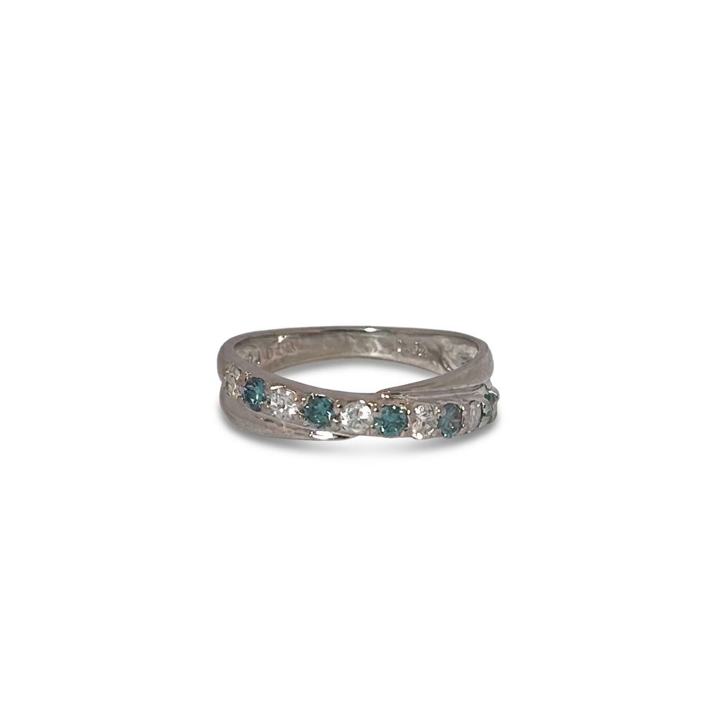Natural White and Blue Diamonds (0.50 CTW), Designer Band, Size 6.5, 18K White Gold