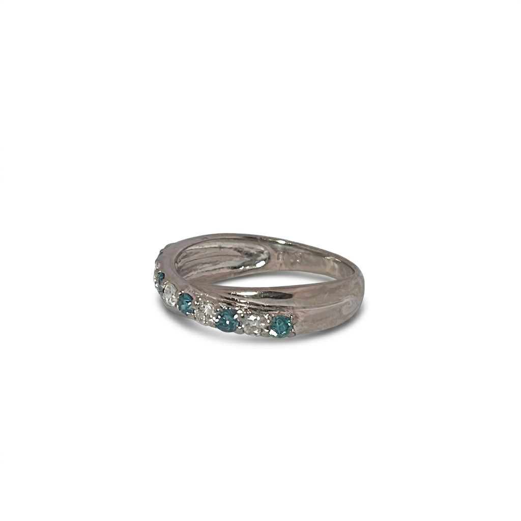 Natural White and Blue Diamonds (0.50 CTW), Designer Band, Size 6.5, 18K White Gold