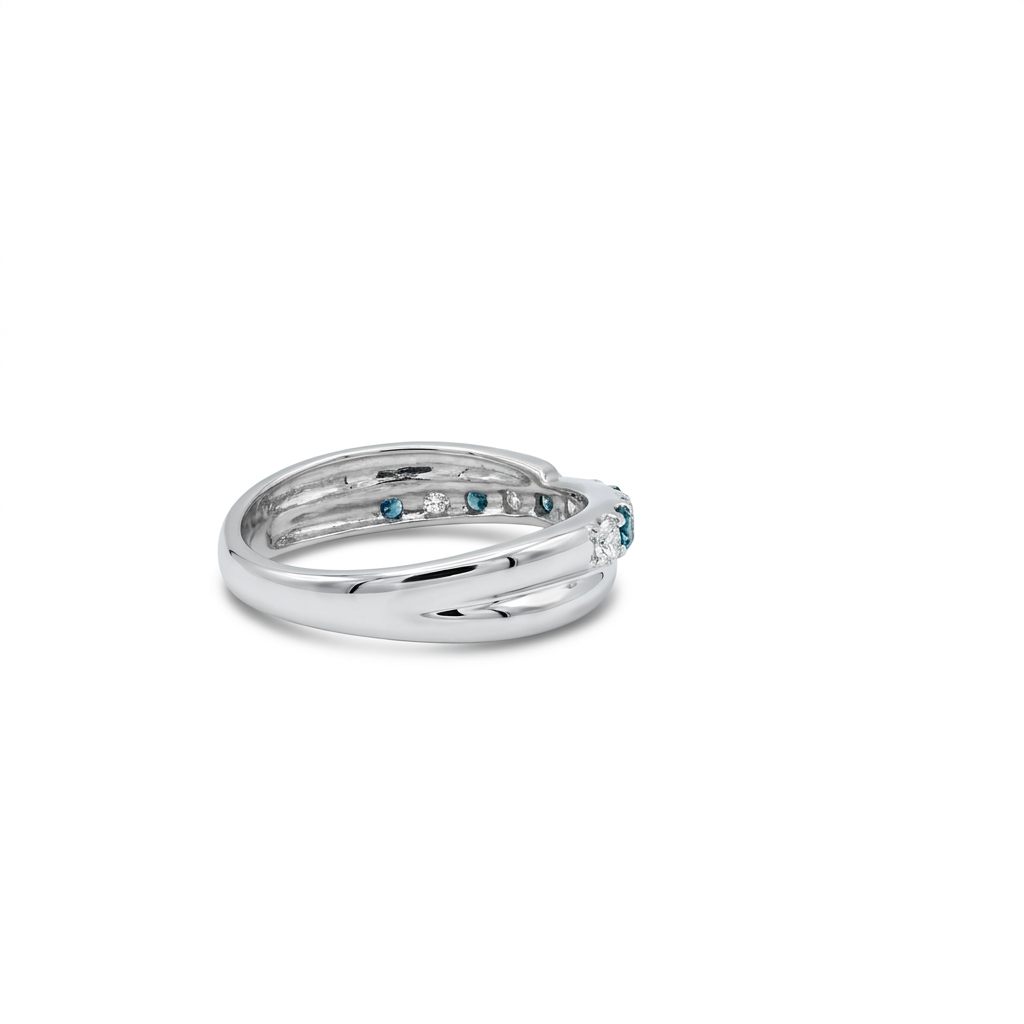 Natural White and Blue Diamonds (0.50 CTW), Designer Band, Size 6.5, 18K White Gold