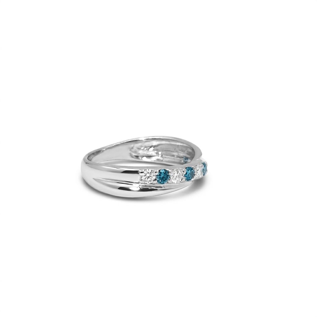 Natural White and Blue Diamonds (0.50 CTW), Designer Band, Size 6.5, 18K White Gold