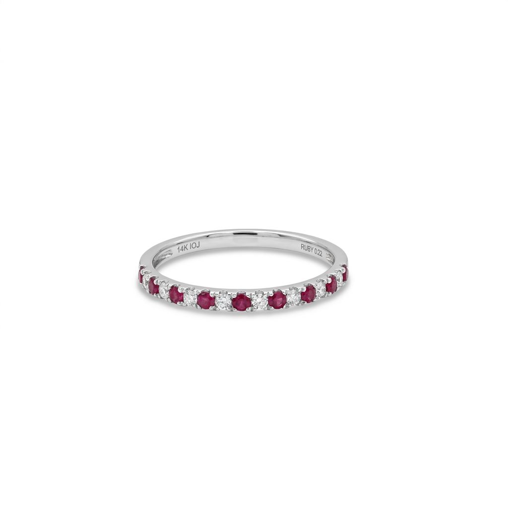 Natural Diamonds (0.14 CTW), Natural Ruby (0.22 CTW), Designer Band, Size 7, 14K White Gold