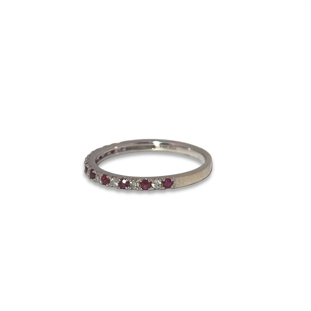 Natural Diamonds (0.14 CTW), Natural Ruby (0.22 CTW), Designer Band, Size 7, 14K White Gold