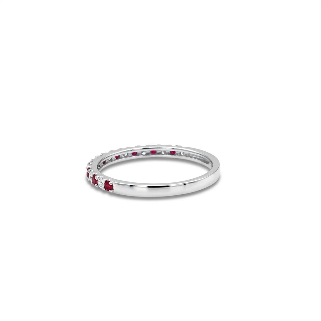 Natural Diamonds (0.14 CTW), Natural Ruby (0.22 CTW), Designer Band, Size 7, 14K White Gold