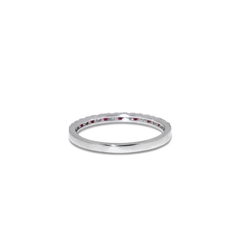 Natural Diamonds (0.14 CTW), Natural Ruby (0.22 CTW), Designer Band, Size 7, 14K White Gold