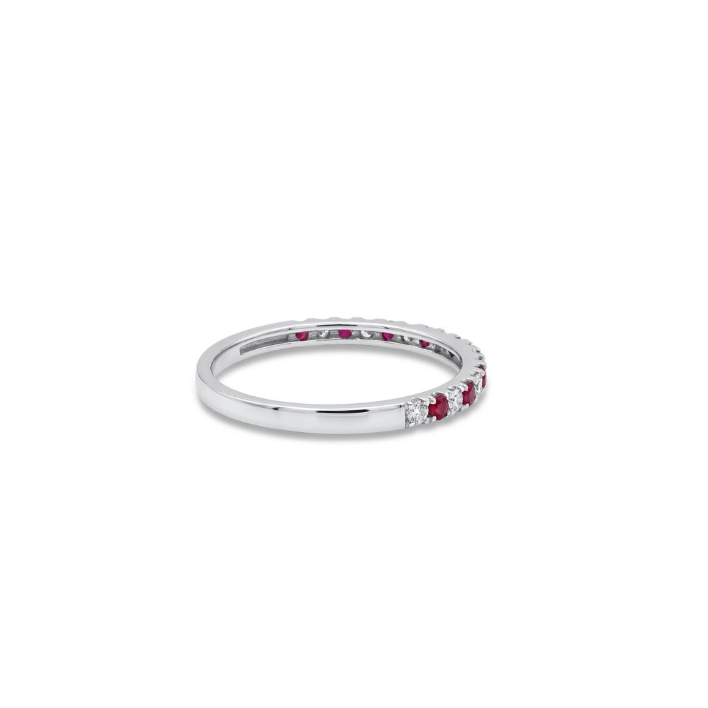 Natural Diamonds (0.14 CTW), Natural Ruby (0.22 CTW), Designer Band, Size 7, 14K White Gold