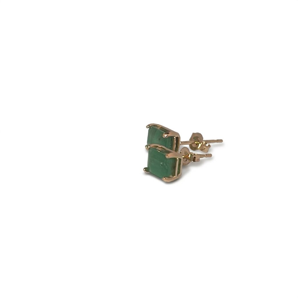 14K Yellow Gold Earrings, set with 2 Emeralds (1ct total), rectangular cut.