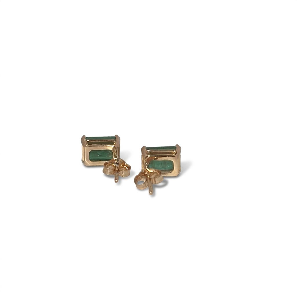 14K Yellow Gold Earrings, set with 2 Emeralds (1ct total), rectangular cut.