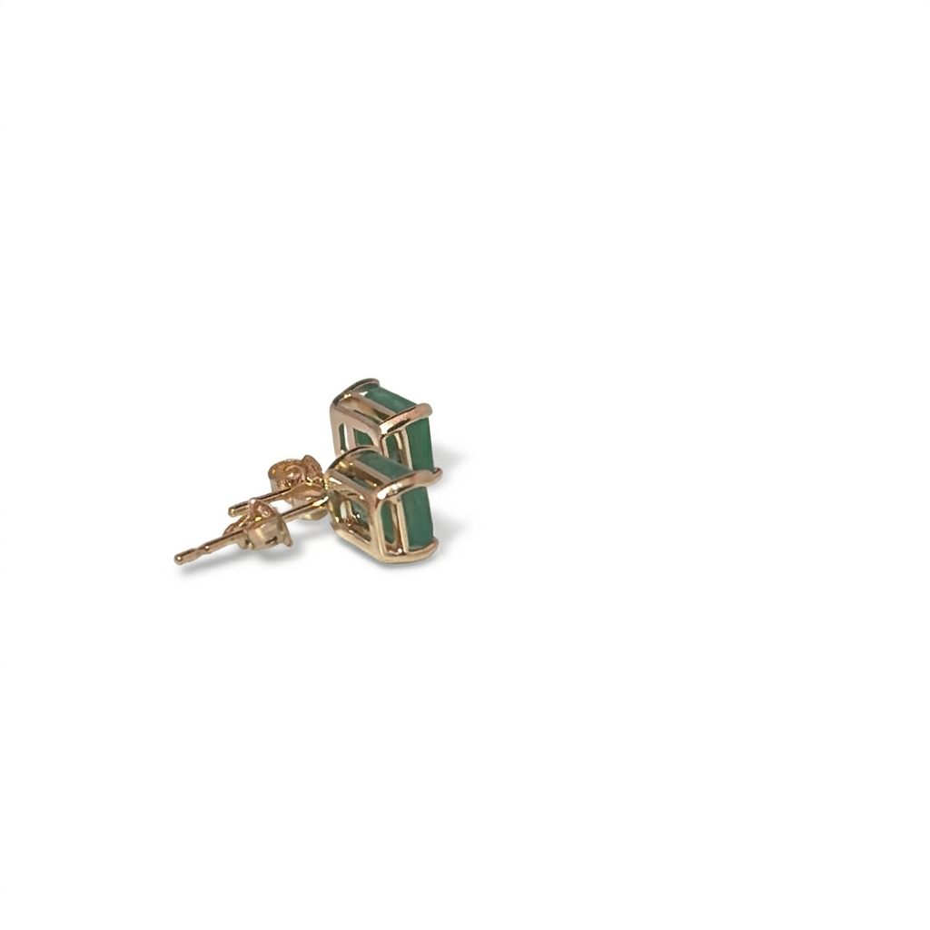 14K Yellow Gold Earrings, set with 2 Emeralds (1ct total), rectangular cut.