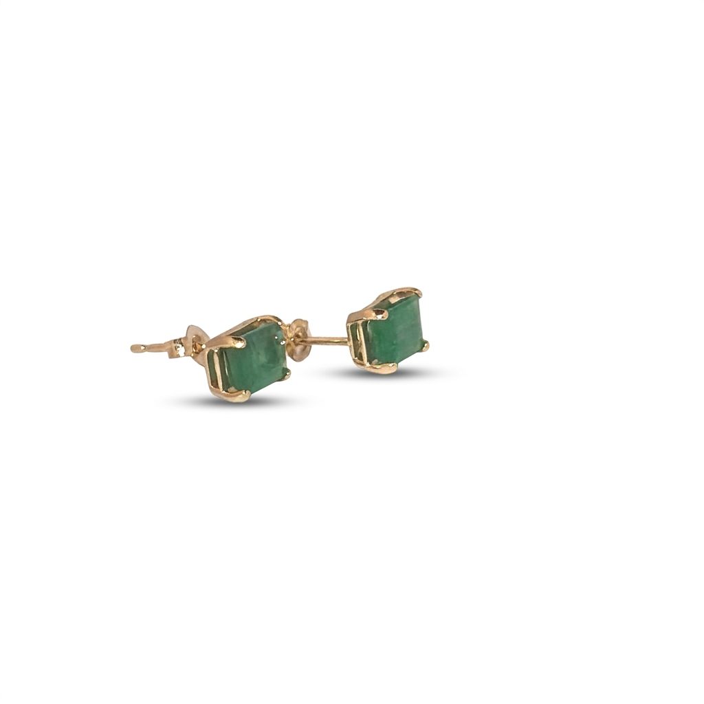14K Yellow Gold Earrings, set with 2 Emeralds (1ct total), rectangular cut.