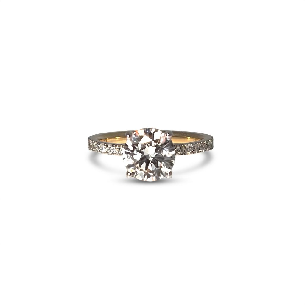 Round Halo Engagement Ring, Lab Grown Diamonds, Center 2 CT, 2.40 CTW