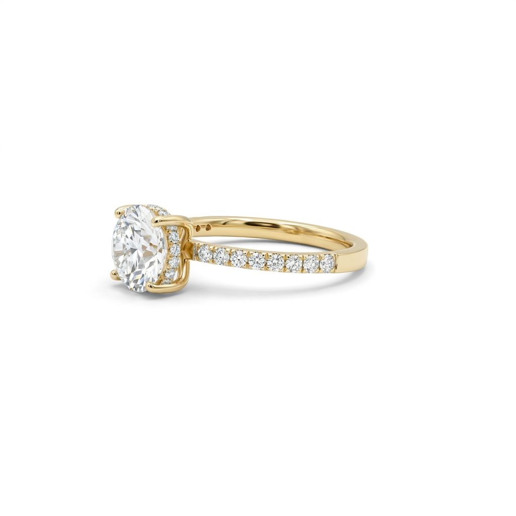 Round Halo Engagement Ring, Lab Grown Diamonds, Center 2 CT, 2.40 CTW