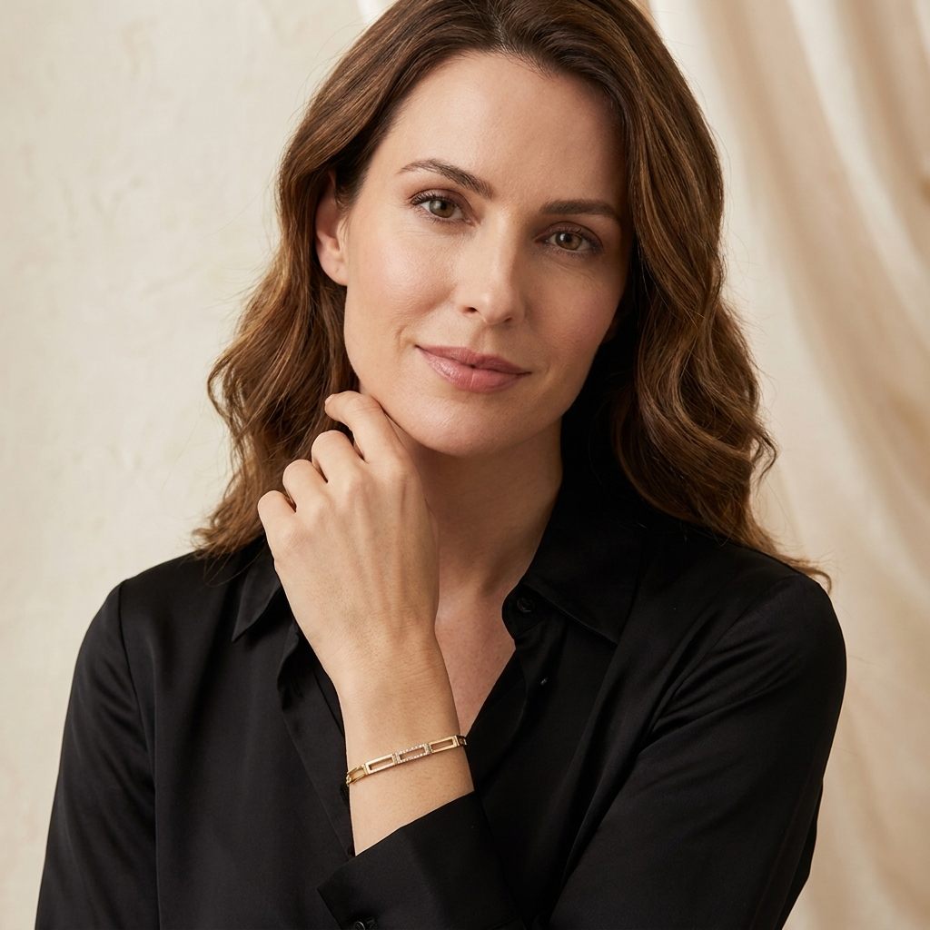Female Geometric Bracelet, 14K Yellow Gold with diamond accents totaling 0.24ct.