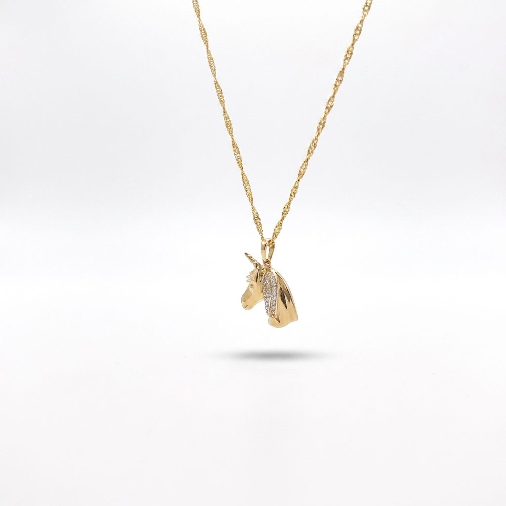 Unicorn Fashion Gift Pendent with Chain, Natural Diamonds(1/20 CTW), 10K Yellow Gold