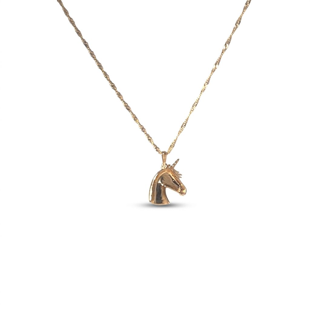 Unicorn Fashion Gift Pendent with Chain, Natural Diamonds(1/20 CTW), 10K Yellow Gold