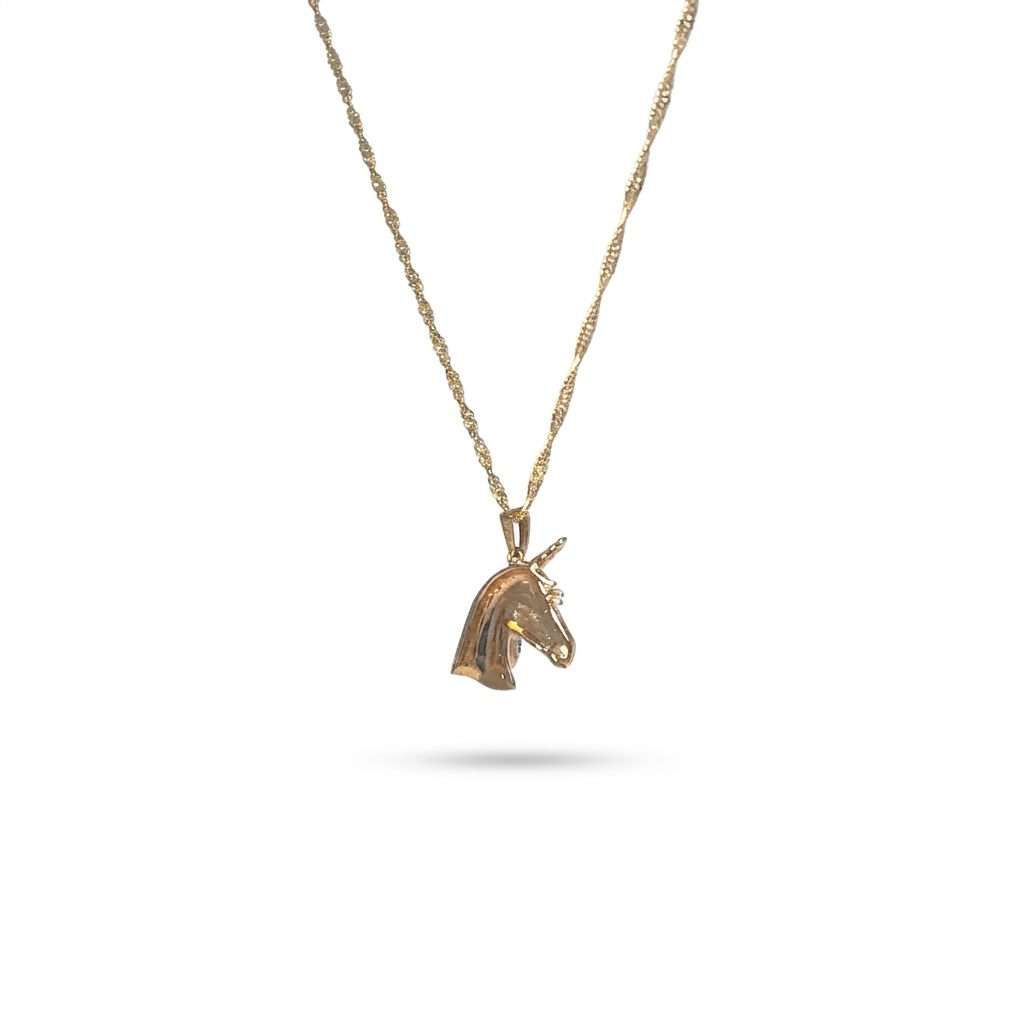 Unicorn Fashion Gift Pendent with Chain, Natural Diamonds(1/20 CTW), 10K Yellow Gold