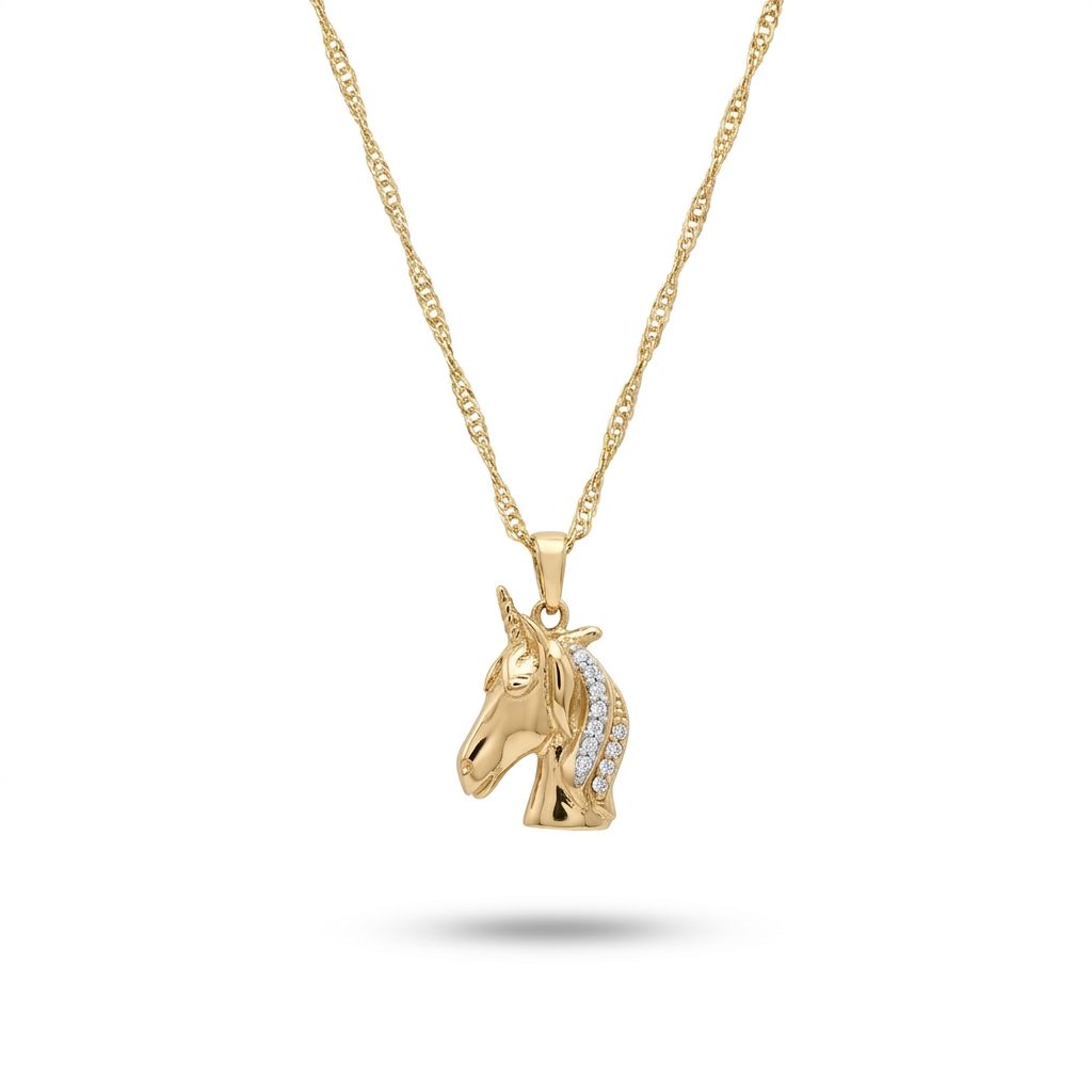 Unicorn Fashion Gift Pendent with Chain, Natural Diamonds(1/20 CTW), 10K Yellow Gold