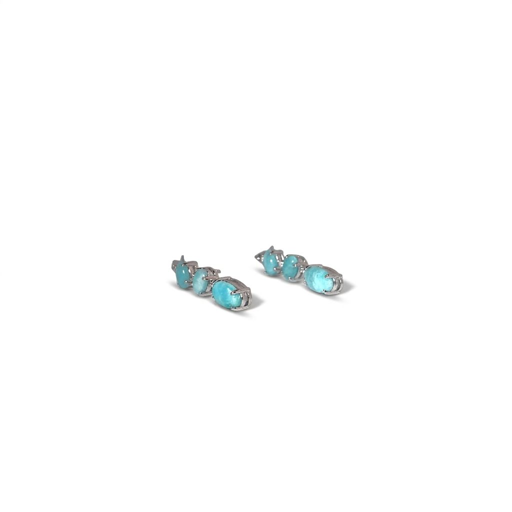 Sterling Silver (925) Earrings, each set with 3 Larimar stones totaling 6 pcs.
