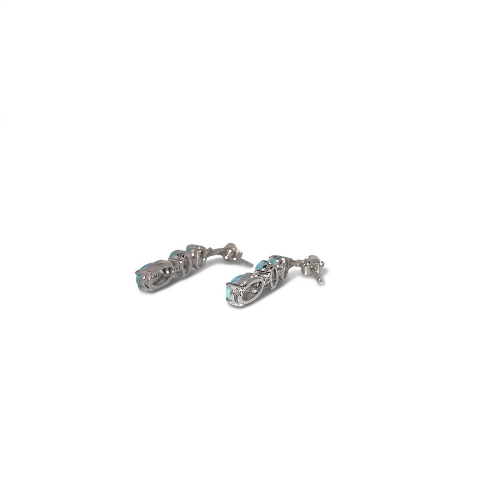 Sterling Silver (925) Earrings, each set with 3 Larimar stones totaling 6 pcs.