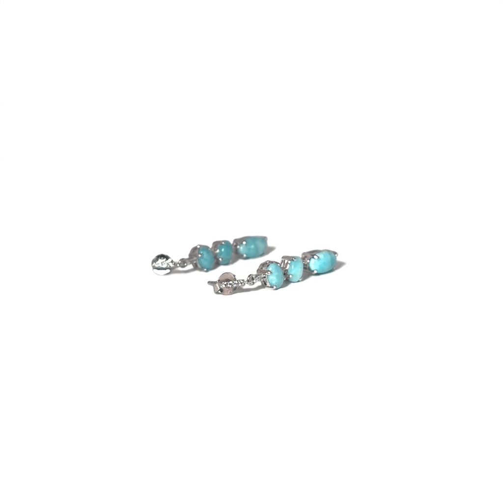 Sterling Silver (925) Earrings, each set with 3 Larimar stones totaling 6 pcs.