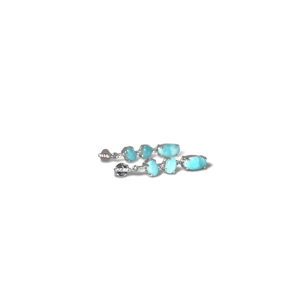 Sterling Silver (925) Earrings, each set with 3 Larimar stones totaling 6 pcs.