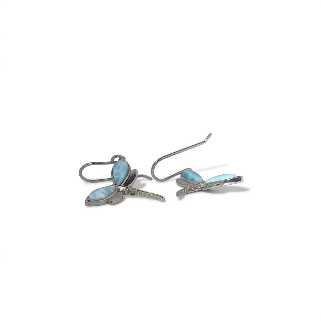 Larimar Dragon Fly Earring; 925 Sterling Silver