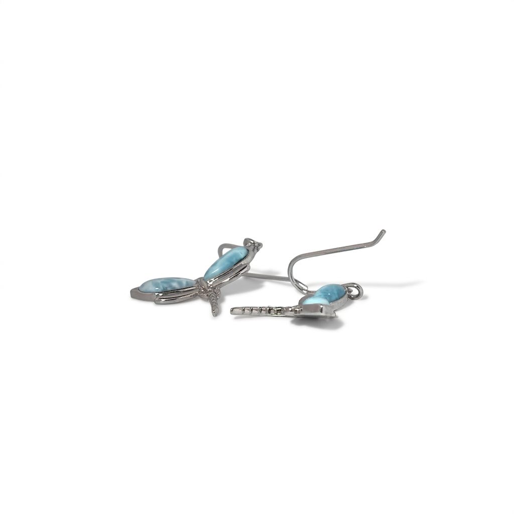 Larimar Dragon Fly Earring; 925 Sterling Silver
