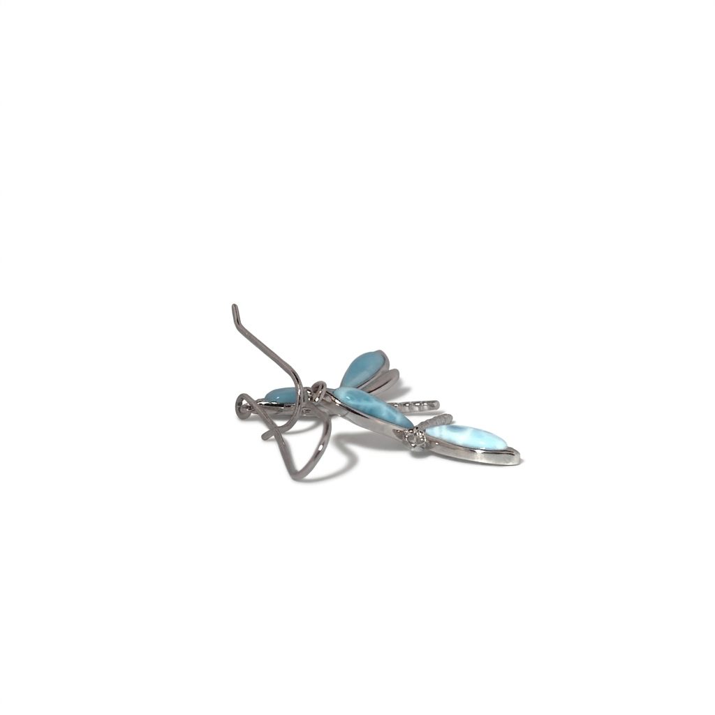 Larimar Dragon Fly Earring; 925 Sterling Silver