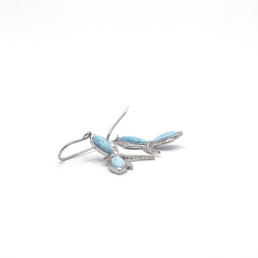 Larimar Dragon Fly Earring; 925 Sterling Silver