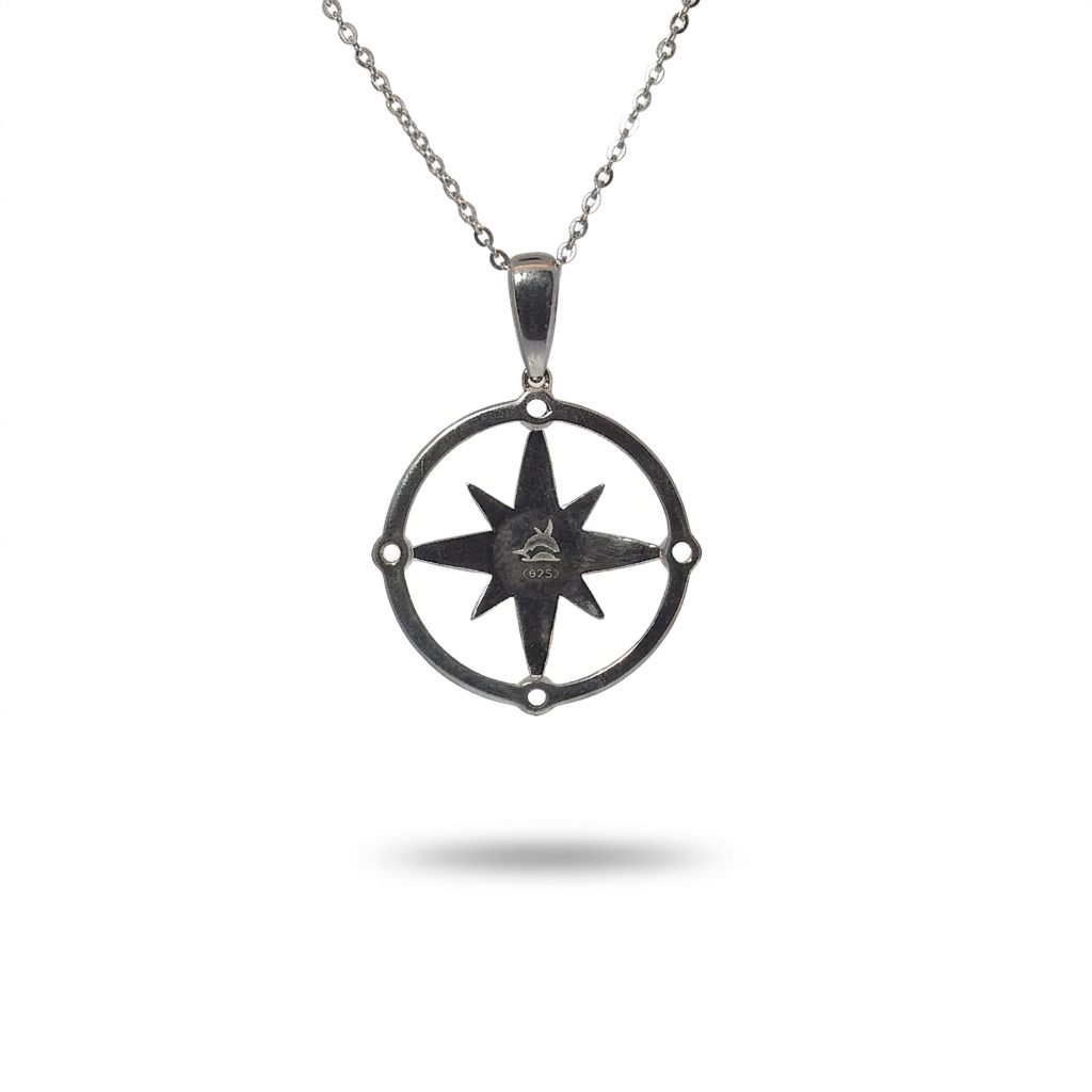 Larimar Compass Pendant Chain; White Topaz; 925 Sterling Silver