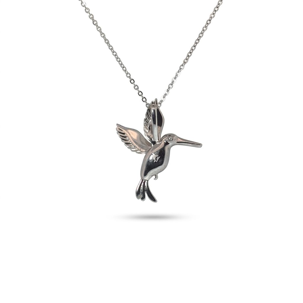 Larimar Hummingbird Pendant Chain; White Topaz; 925 Sterling Silver