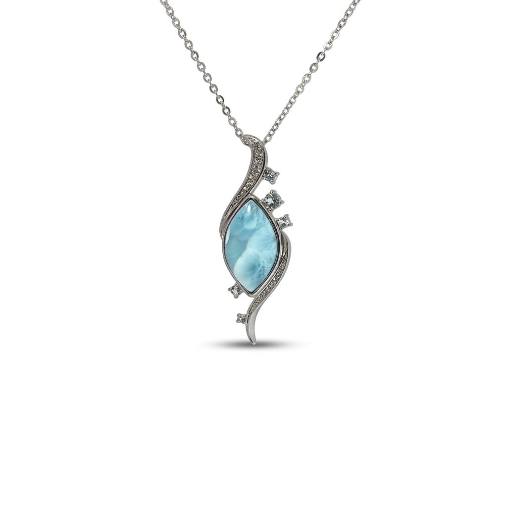 Larimar Pendant Chain; White Topaz; 925 Sterling Silver