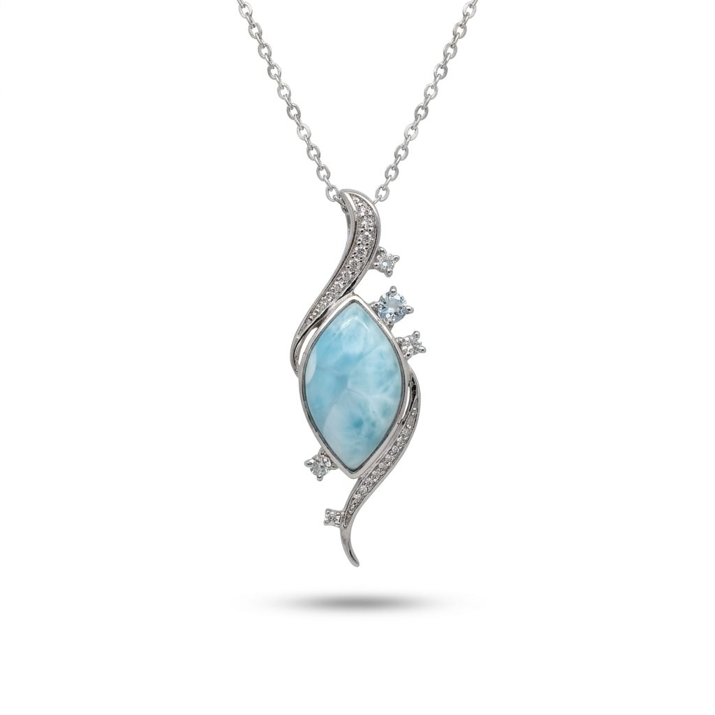 Larimar Pendant Chain; White Topaz; 925 Sterling Silver