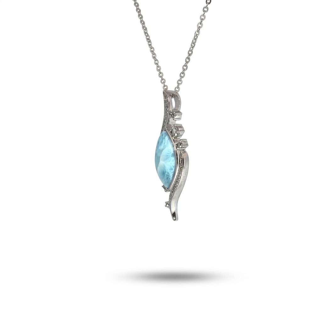 Larimar Pendant Chain; White Topaz; 925 Sterling Silver