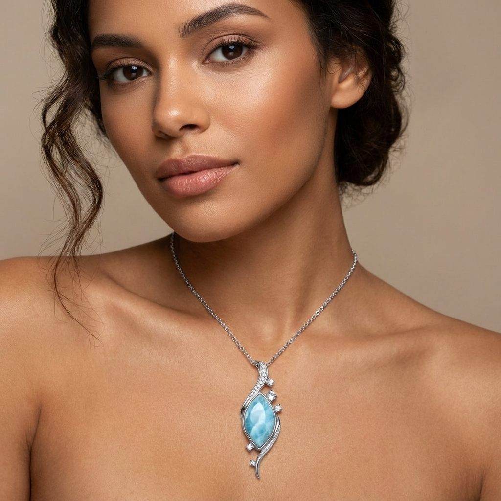 Larimar Pendant Chain; White Topaz; 925 Sterling Silver