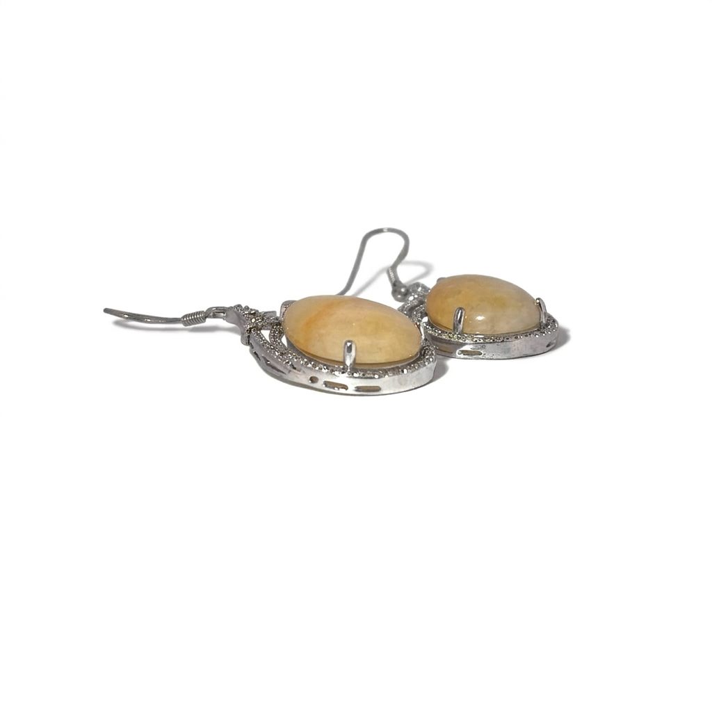 Diamond CZ Natural Agate Earring 925 Sterling Silver
