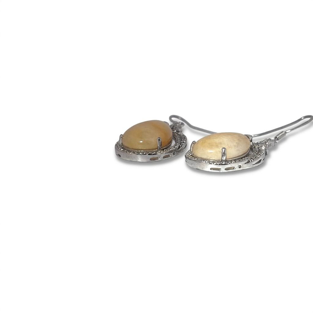Diamond CZ Natural Agate Earring 925 Sterling Silver