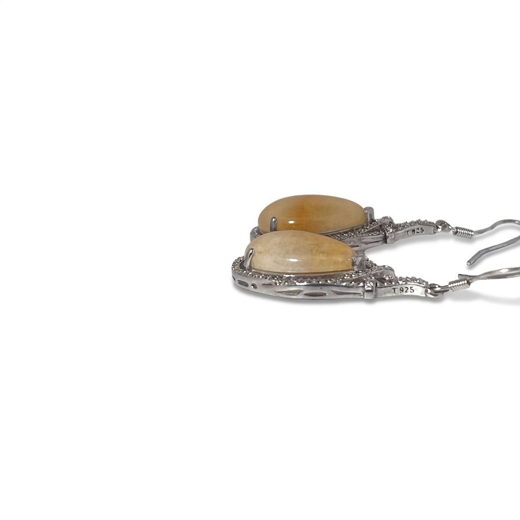 Diamond CZ Natural Agate Earring 925 Sterling Silver