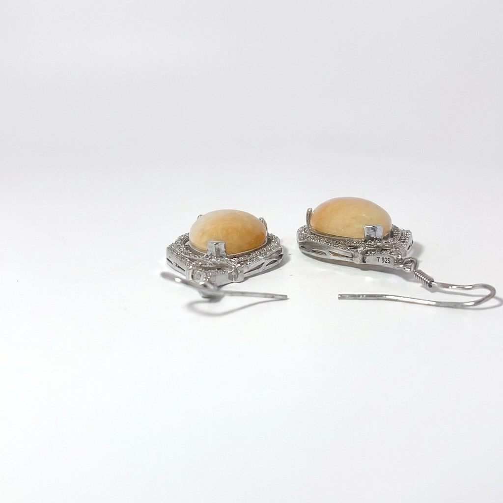 Diamond CZ Natural Agate Earring 925 Sterling Silver
