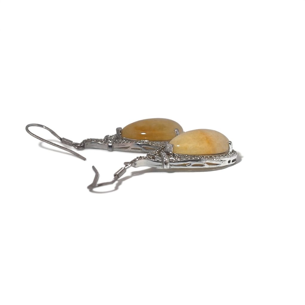 Diamond CZ Natural Agate Earring 925 Sterling Silver