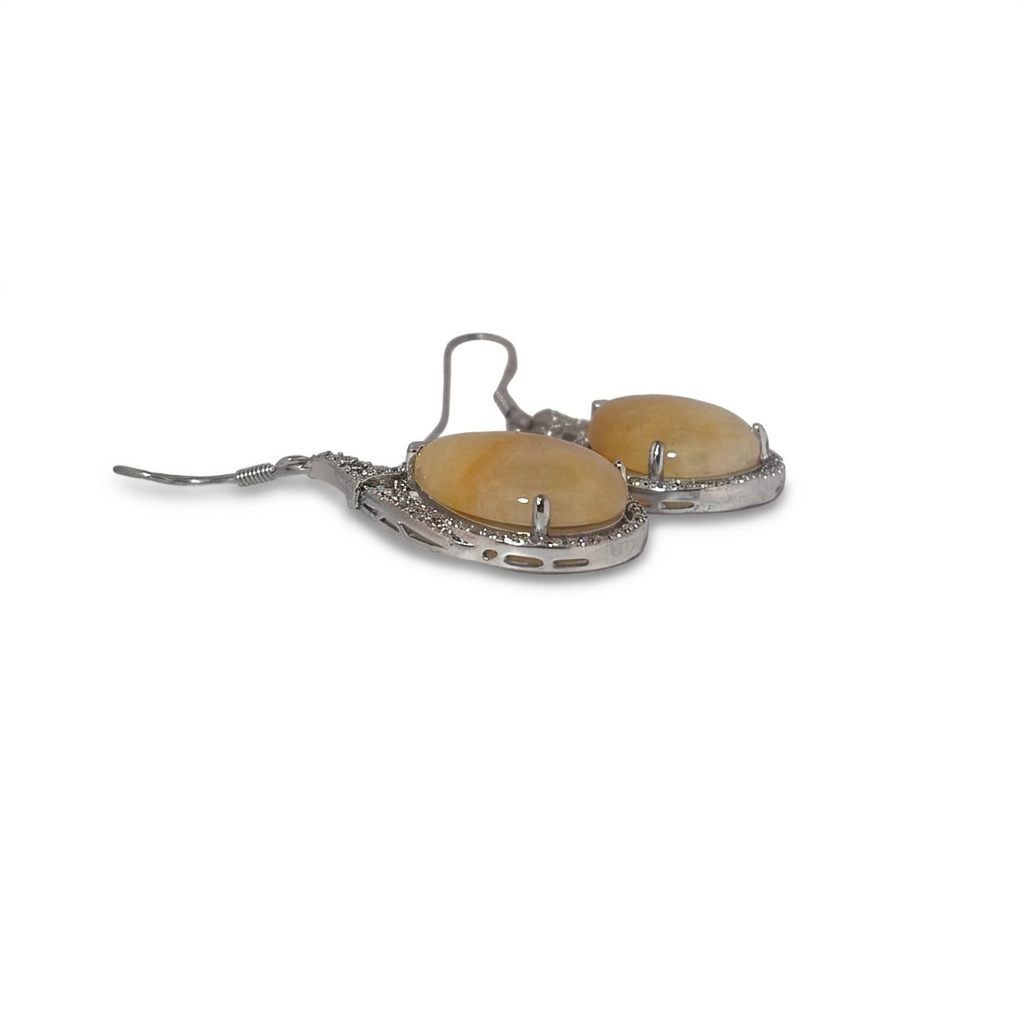 Diamond CZ Natural Agate Earring 925 Sterling Silver